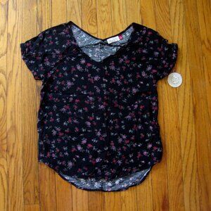 SO Black Floral Rayon Popover Top